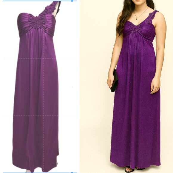 BCBG Max Azria NWT One-Shoulder Baby Doll Empire Waist Orchid Satin Gown, Size 6 - Picture 1 of 10